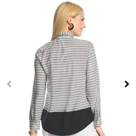 SALE! B/W Stripe Chicos Collared Blouse Size 1 (8) EUC - Picture 7 of 7